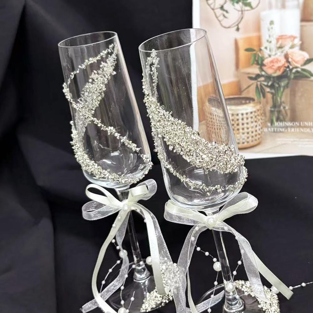 婚礼敬酒杯diy一对香槟杯婚礼装饰高级订婚结婚礼物送闺蜜高脚杯