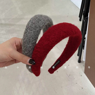 韩国头饰发饰ins风百搭饰品秋冬灰色头箍纯色宽边红色高颅顶发箍