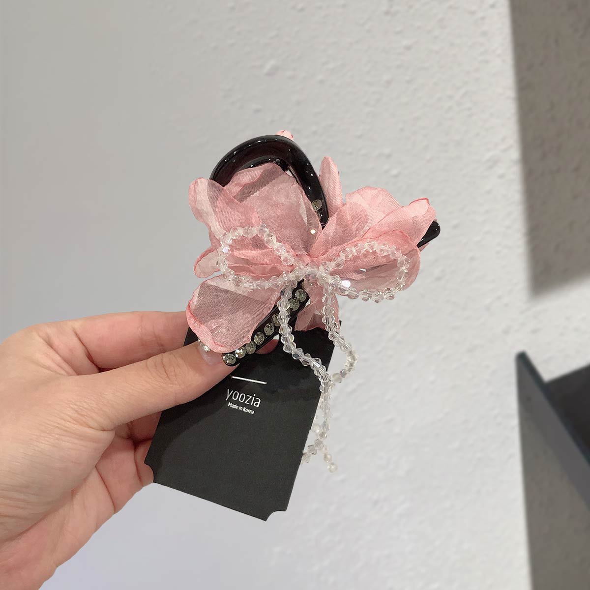 小众设计头饰发饰ins网纱饰品可爱甜美头绳发抓夹镶钻粉色鲨鱼夹