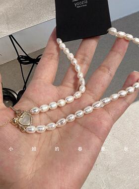 韩系复古爱心锁扣珍珠项链女小众轻奢巴洛克锁骨链温柔气质项链
