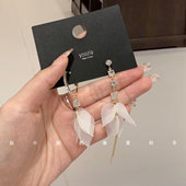 小众设计耳饰韩国饰品ins风甜美高级感耳钉长款 白色仙女清新耳环