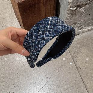 2025新款 韩国发饰简约气质头箍日常百搭蓝色小香风粗呢毛线发箍