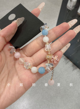 韩国饰品小众设计ins风时尚简约个性手环国风新中式蓝色花朵手链