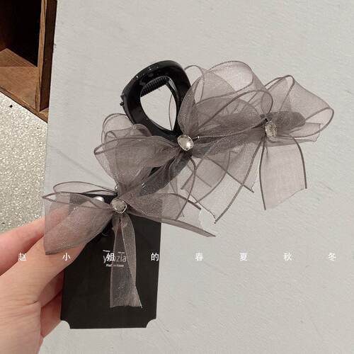小众设计发饰头饰ins风饰品百搭气质大号发抓夹紫色蝴蝶结鲨鱼夹