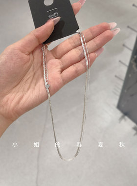 韩国饰品气质2024新款百搭银色锁骨链ins风颈链简约百搭多层项链