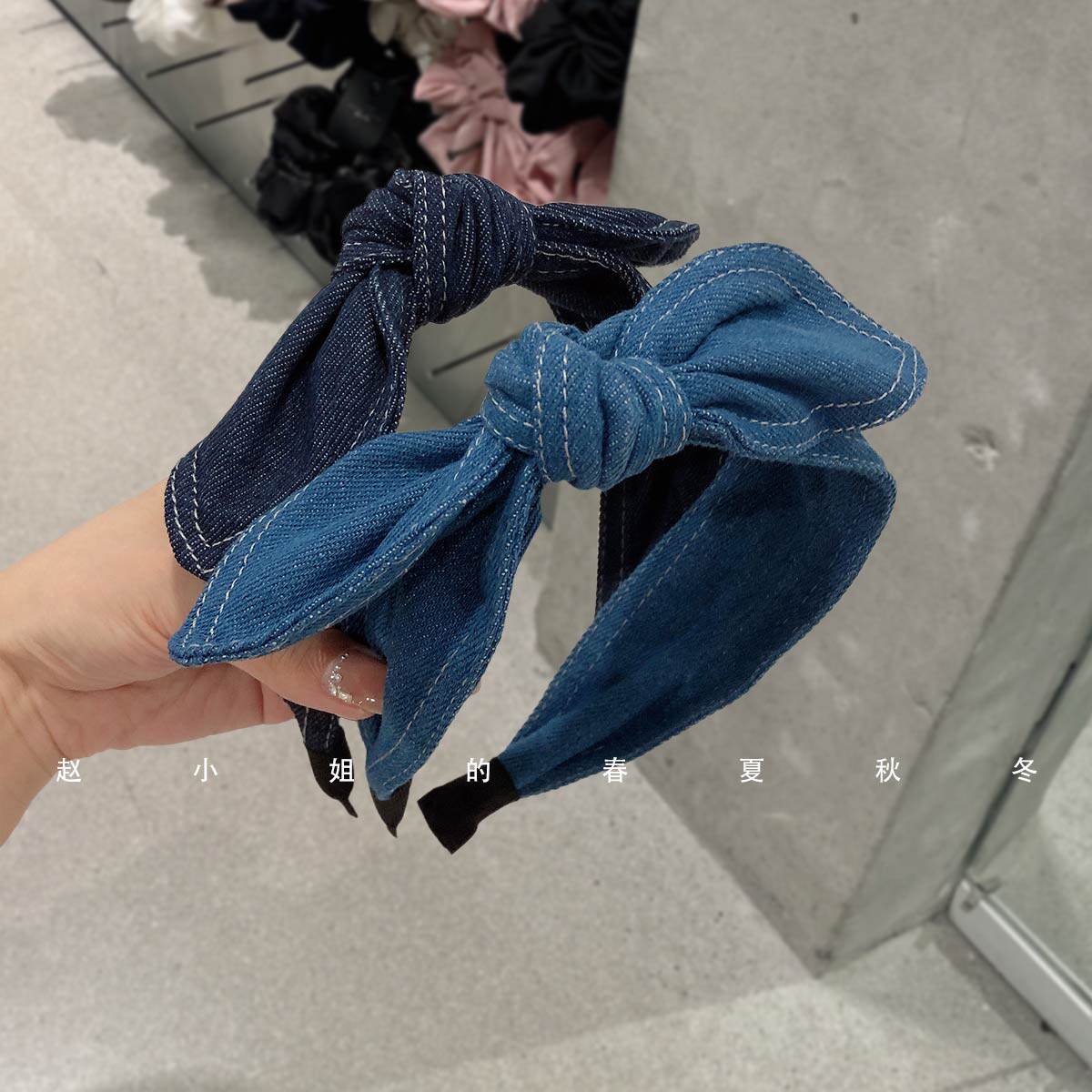 韩国发饰韩系甜美牛仔蝴蝶结发箍