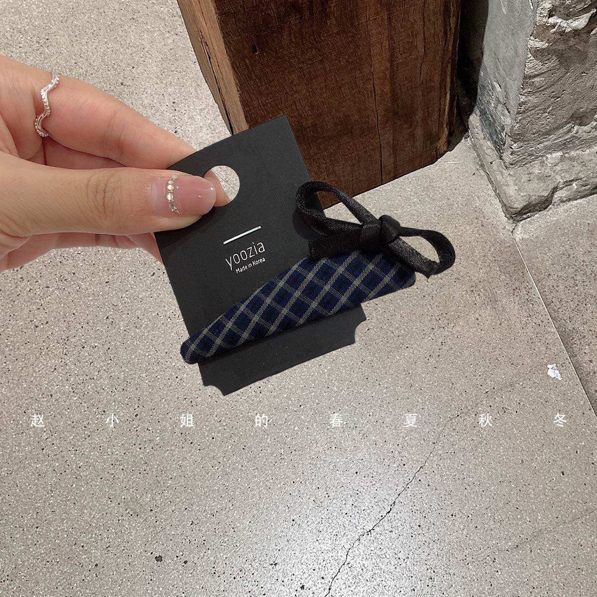 韩国发饰韩系ins格纹蝴蝶结边夹