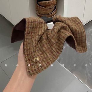 小众设计韩系法式 气质慵懒风发绳百搭头绳大号咖色双面两戴方巾