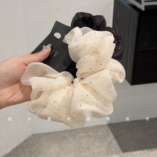 小众设计头饰韩国发饰ins饰品百搭杏色发绳波点网纱镶钻大肠发圈
