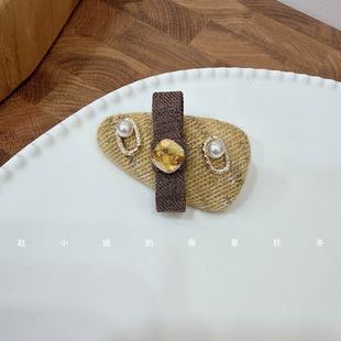 韩国头饰发饰秋冬毛线刘海夹可爱甜美三角小胖夹黄色蝴蝶结鸭嘴夹