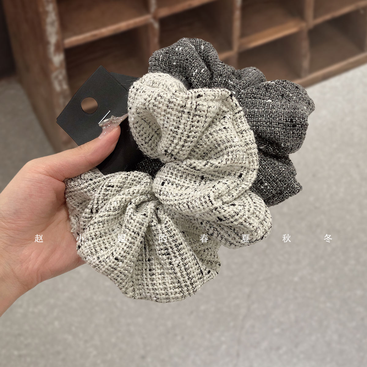 韩国头饰秋冬新款发饰小众设计饰品气质优雅头绳纯色格子大肠发圈