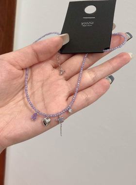 2025新款气质个性颈链高级感ins风可爱甜美锁骨链紫色流苏项链