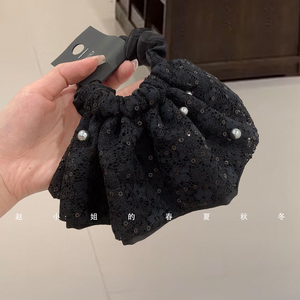 小众韩国头饰百搭发饰秋冬饰品气质发绳头绳黑色亮片小裙子发圈