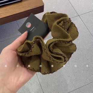 韩国发饰头饰ins风饰品秋冬新款 发绳百搭头绳双层芥末绿大肠发圈