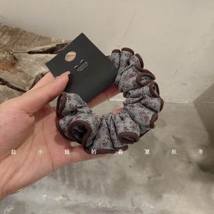 韩国发饰气质优雅百搭发绳头绳森系慵懒风碎花棕色包边小肠发圈