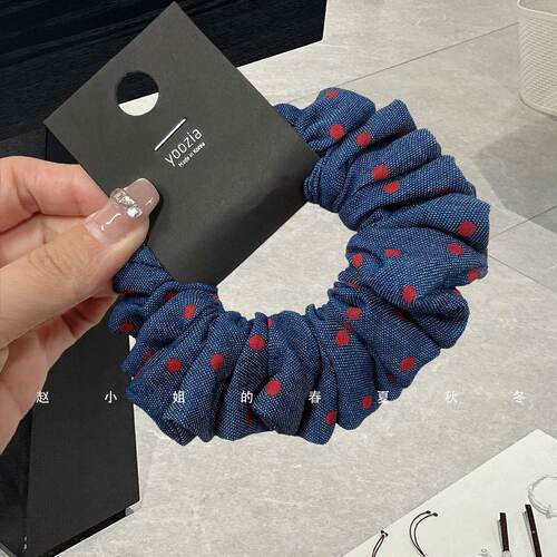 小众设计发饰头饰ins风可爱甜美发绳百搭头绳蓝色波点小肠发圈