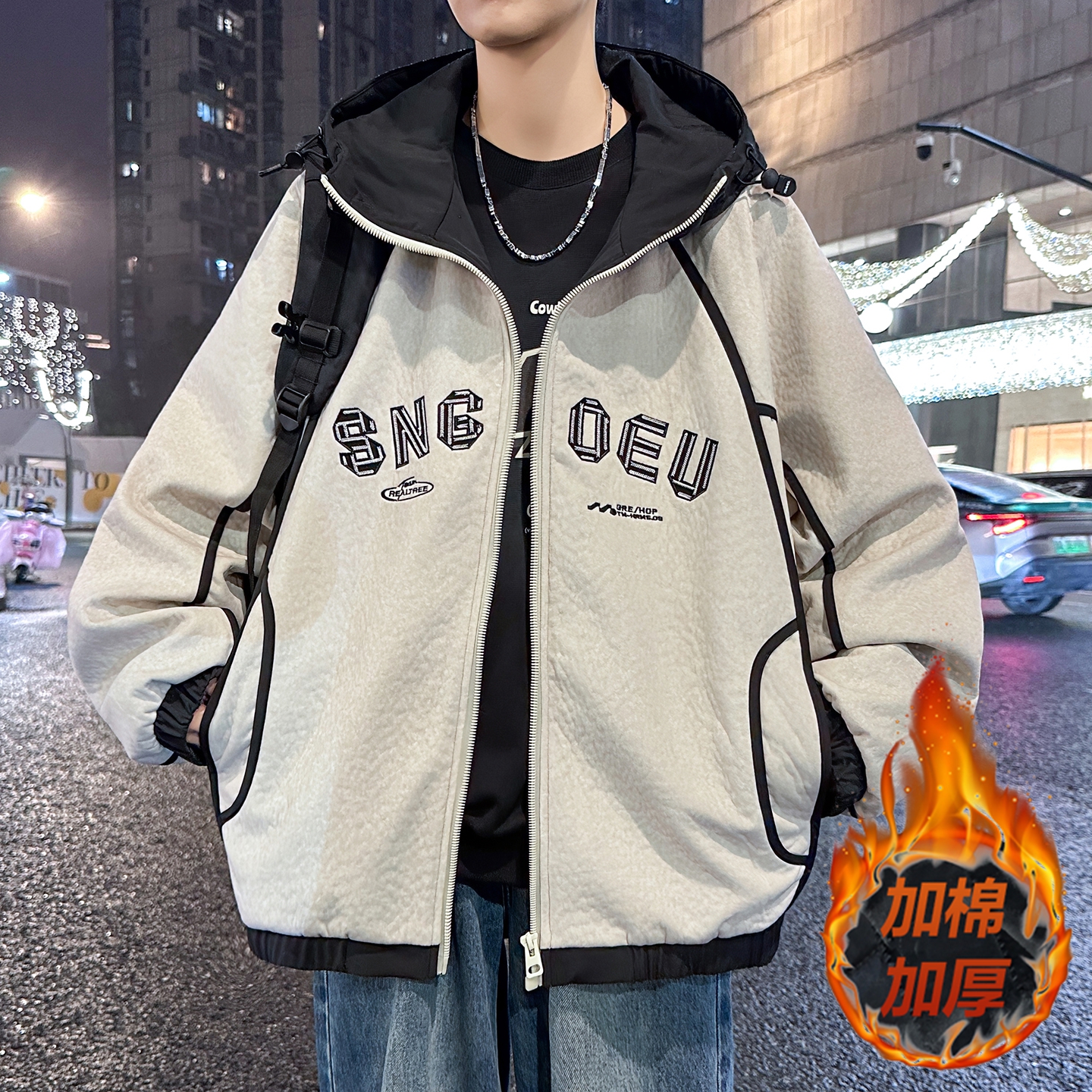 美式加棉夹克男装秋冬季潮牌宽松