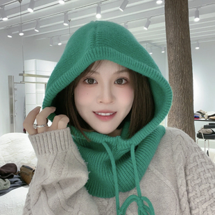韩版ins风巴拉克拉法帽系扣系带抽绳护耳帽保暖百搭针织帽子围脖