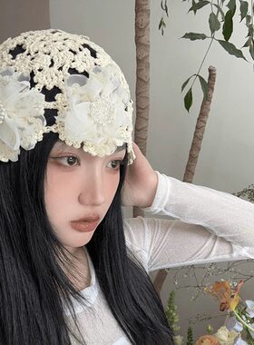 2025夏季新款花朵套头帽显脸小潮