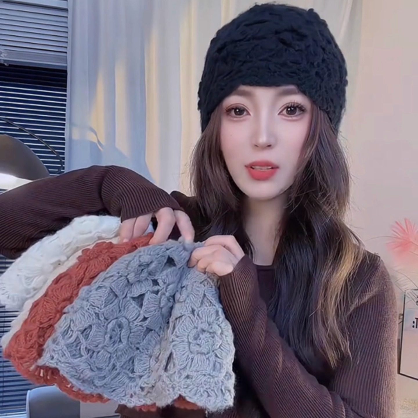 日系双层手工勾花包头帽子时尚贝雷帽女秋冬韩版潮针织帽冬季保暖,服饰配件/皮带/帽子/围巾,帽子,淘宝优惠券,粉丝福利购,淘宝优惠卷