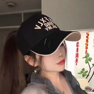 2025新款 休闲复古棒球帽防晒帽 破洞字母刺绣空顶鸭舌帽子女春夏季