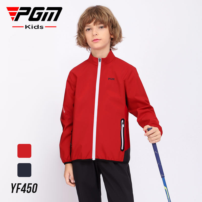 PGM儿童高尔夫外套秋冬季时尚男童装拉链风衣青少年防风保暖衣服
