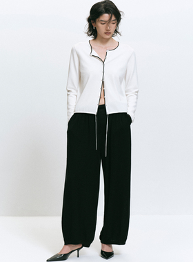 TOATEE 撞色抽绳摆针织开衫