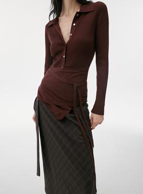 TOATEE 天丝羊毛层次围裹叠片系带针织衫