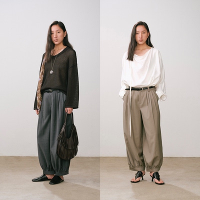 TOATEE 精纺羊毛弯刀灯笼阔腿裤 配腰带