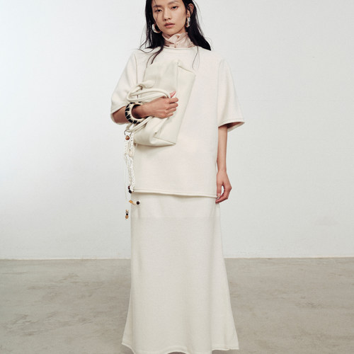 TOATEE 简约珠饰柔雾羊毛套装 半袖上衣/抽绳半裙 2026春季新品