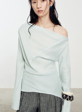 TOATEE 清冷天丝麻云纱一字肩不对称斜摆上衣 2026春季新品