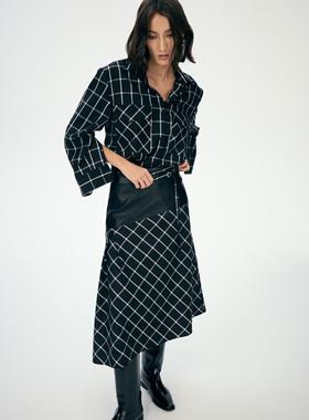 【博主同款】TOATEE 拼接斜裁褶饰羊毛格纹半裙