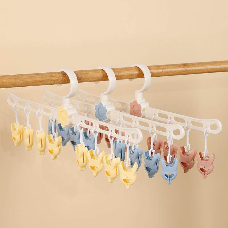 儿童衣架多夹子晾衣架家用晒婴儿宝宝衣服挂架挂衣神器袜子晾晒架