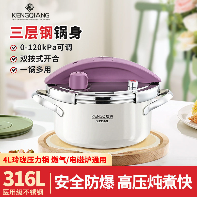 铿锵迷你高压锅1-2人小型压力锅微压汤锅燃气316不锈钢防爆高压锅