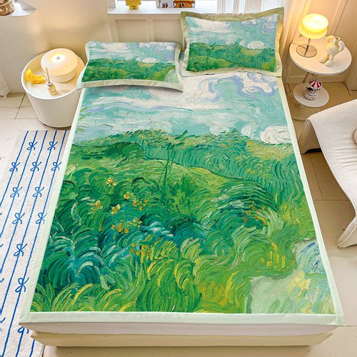 油画卡通童趣凉席三件套可机洗