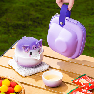 库洛米款旅行茶具套装三丽鸥功夫茶杯一壶二杯便携式卡通户外泡茶