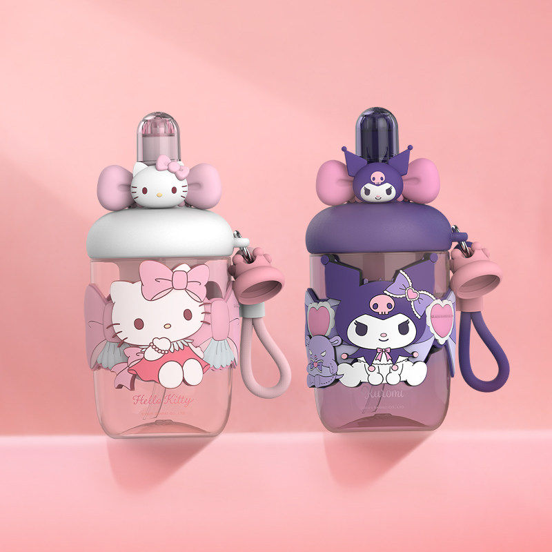 HelloKitty水杯女生高颜值学生便携塑料水壶大容量带吸管儿童杯子