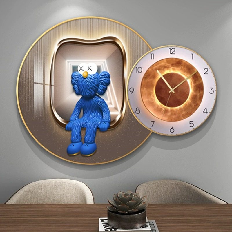 圆形带钟表抽象壁画轻奢卡通动漫餐厅背景墙装饰画卧室饭厅墙挂画
