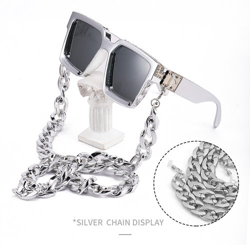 百万富翁同款镶钻RICH大方框INS太阳镜女欧美RAPPER墨镜男shades
