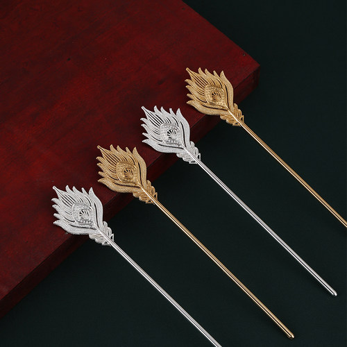 唐风汉服头饰合金凤羽盘发簪子