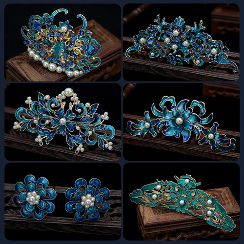 汉服发冠古风女明制烧蓝头饰头冠