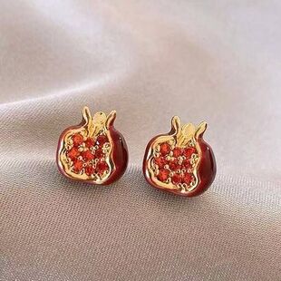 复古气质钛合金耳钉设计感耳饰石榴独特新中式镶钻红耳环小众轻奢