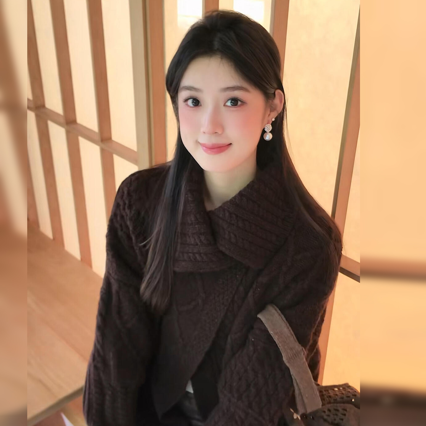 韩系复古棕色松弛感毛线