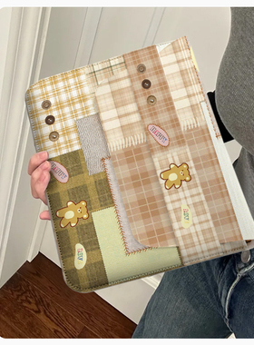 崇言黄色格子笔记本电脑内胆包适用华为matebook苹果macbookair14寸女小新13.3小米联想13保护套15.6收纳包