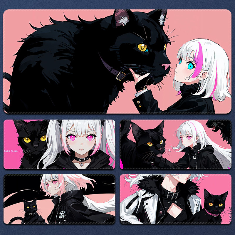 猫女鼠标垫超大号动漫游戏电竞电脑桌垫办公书桌垫子键盘垫可定制