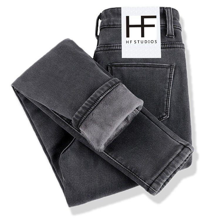 冬季高腰牛仔裤女加绒加厚小脚裤