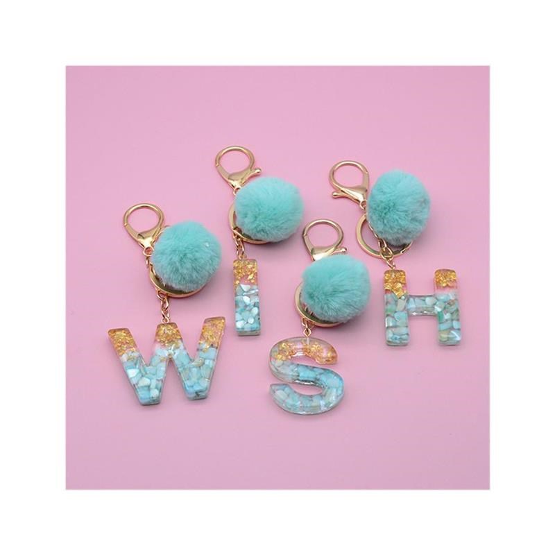 Fashion 26 Let Keyring Green Pompom Fur Ball Glue Keychain B