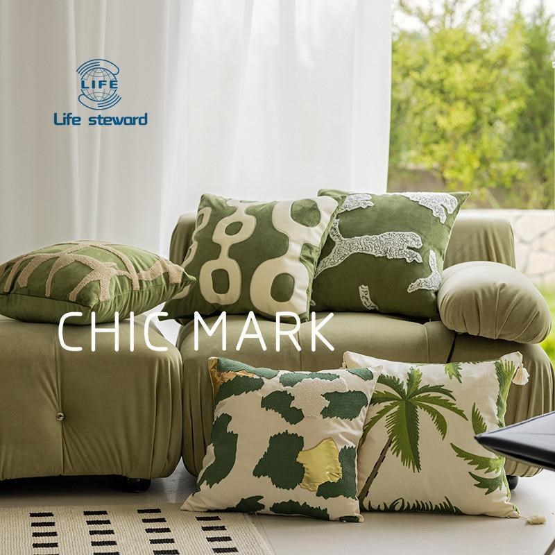 法式复古中古南洋风绣花绒布橄榄绿抱枕靠垫cushion cover pillo