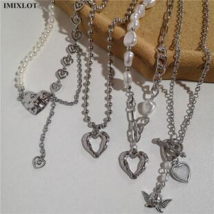 Vintage Angel Choker Heart Pearl Pendant Kpop Clavic Baroque