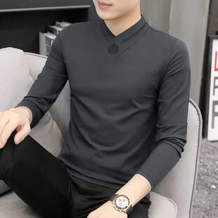 Men& base coat spring neck sleeved shirt 39;s long modal